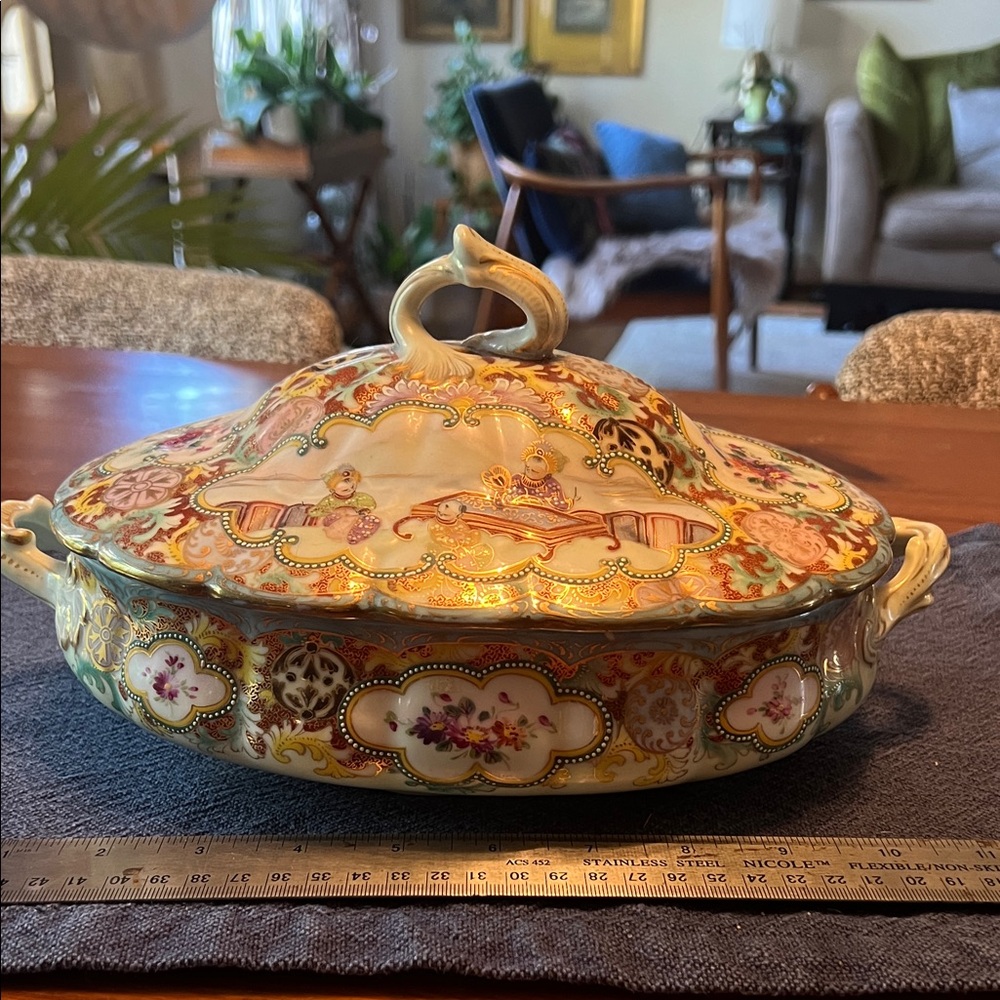 Nippon Antique Floral Ceramic Tureen with Lid